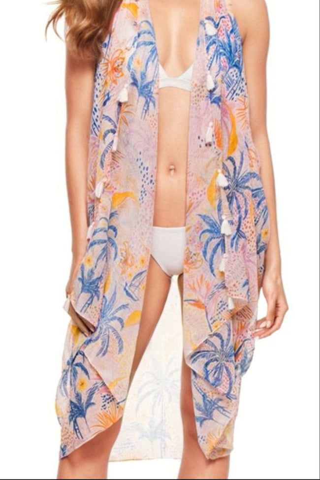 P2PFSVD7-Free Spirit Multi Wear Coverup Vest in Escape to Paradise Multi Color Tropical Print 2