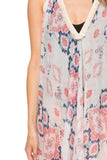 P2PHESMV10-Pink Fringe Halter Coverup Sundress in Cosmic Drama Sheer and Soft Print