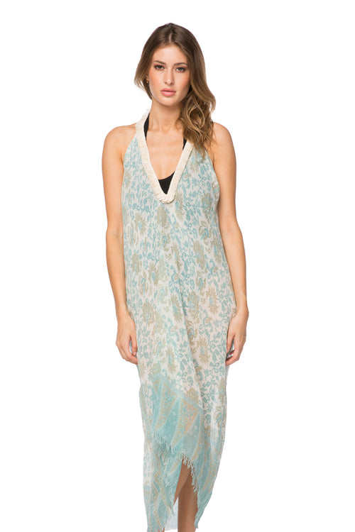 Fringe Halter Coverup  in Ivy Relic Print