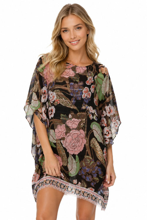 Enchanting Blooms Black Satin Print Marina Shift Sundress 2