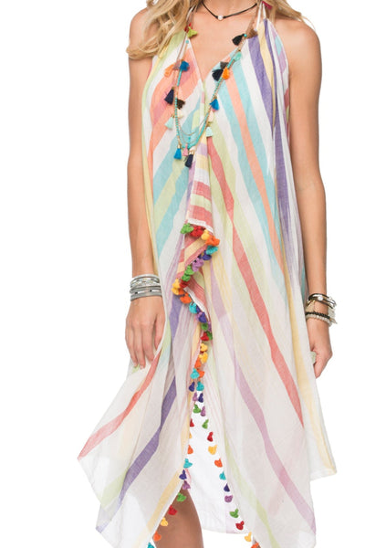 P2PMTDCT1_Rainbow Maxi Tassel Coverup Sundress in Color me Pretty Woven Fabric