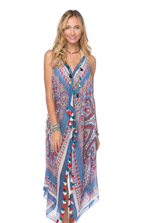 Maxi Halter Sundress Coverup in Bluebell Print