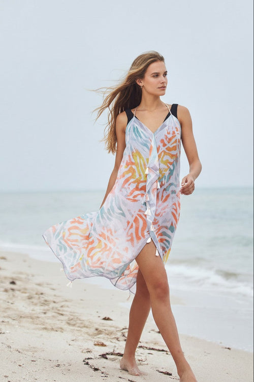 P2PMTDS267-Summer-Sahara-Maxi Tassel Sundress Coverup in Summer Sahara Sheer Print