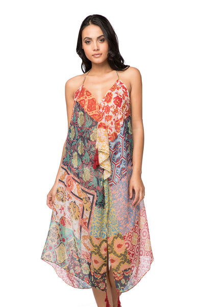 Maxi Halter Sundress Coverup in Moroccan Feel Print