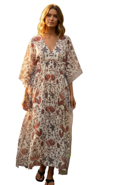 P2PPLMCL3-Noble Cockerel Boho Cotton Shine Print | Poolside Maxi Sundress Coverup 6