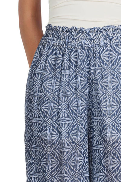 Shirred Waist Cotton Tie Dye Print Beach Pant
