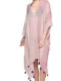 P2PVPDS108-Pink v neck striped kaftan caftan dress in pink 
