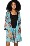 P3 Summer Bloom Turq Florals Short Robe Bed to Brunch Coverup Robe Resort-wear,Pink Floral Print,subtle-luxury