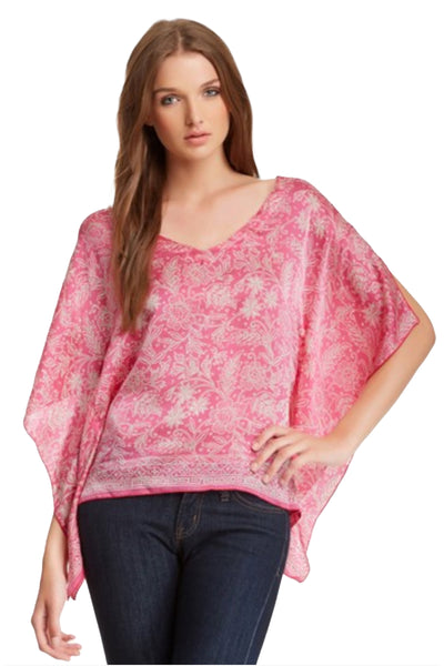 V-Neck Kaftan in Printed Silk