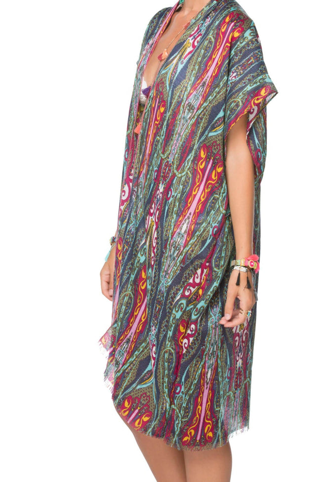 PPSLC1_Teal Mod Paisley Print Crepe Mid-Length Woven Kimono Coverup