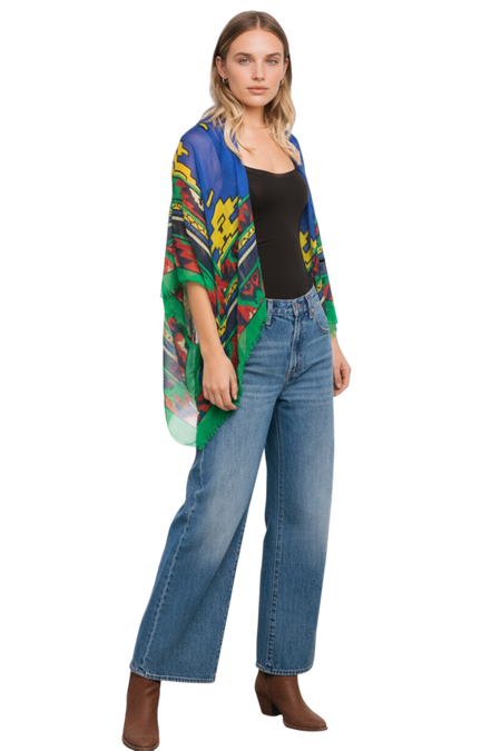 Forest Native Cotton Print with Embroidery Kimono Coverup