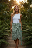 Palm Garden Oasis Green with White Print Scarf Wrap Sarong2