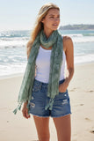 Palm Garden Oasis Green with White Print Scarf Wrap