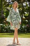 Palm Leaf Print Bell Sleeve Kaftan Coverup