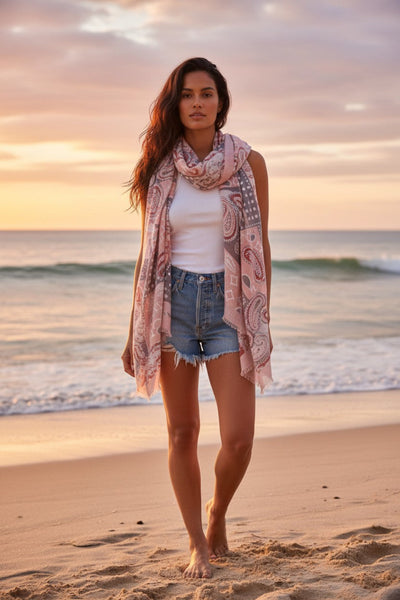 Patch it Together Print Scarf Wrap in Blush Pink 3