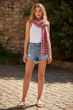 Picnic Plaid Fringe Square Unisex Cotton Scarf pink 2