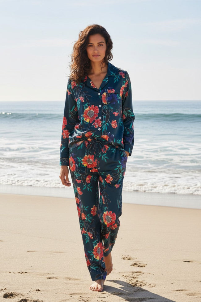 Piper PJ Top-Pant Set in Summer Blossom Print navy blue 2