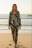 Piper Pajama Lounge Resort-Wear Top-Short Set - Bold Ferns Print Black 3
