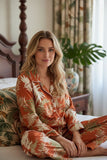 Piper Pajama Lounge Resort-Wear Top-Short Set - Bold Ferns Print orange