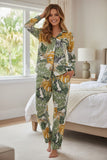 Piper Pajama Lounge Resort-Wear Top-Short Set - Leafy Palm Print white