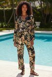 Piper Pajama Shirt and Bottom Set - Resort-wear Loungewear - Tropical Escape Print-subtle luxury-loungerie Black 2 print