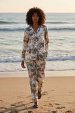 Piper Pajama Shirt and Bottom Set - Resort-wear Loungewear - Tropical Escape Print-subtle luxury-loungerie white 2 print