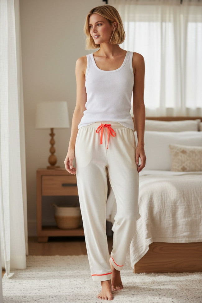Pippa Pajama PJ Knit Pant in Nude with Contrast Piping nude with orange