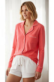 Pippa Pajama Rayon Knit Button Front Top by Loungerie coral with white