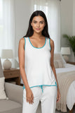 Pippaet Rayon Knit Pajama Tank Sleep Set  white Blue Turq