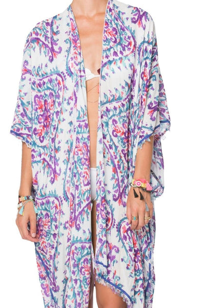 Pool to Party Kimono Coverup L23 Watercolor Flourette -Berry / One Size / Modal-Viscose Pool to Party Luxury Print Fabric Coverup Kimonos on Sale Now