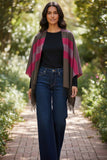 Portland Stripe Blanket Crop Poncho pink brown
