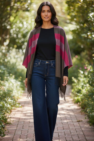 Portland Stripe Blanket Crop Poncho pink brown