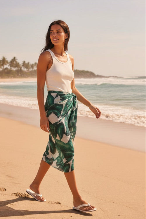 Queen Palm Leaf Green Print Scarf Wrap Sarong