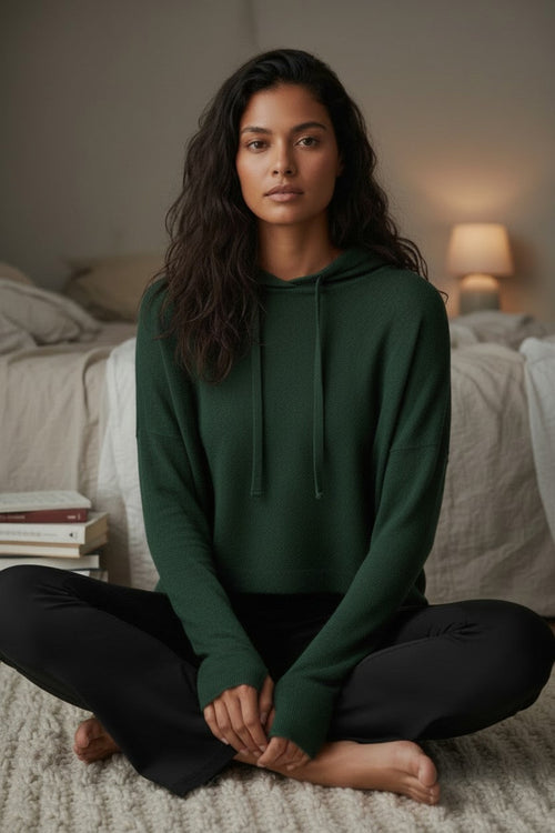 Quinn Favorite Washable 100% Cashmere Hoodie Sweater evergreen