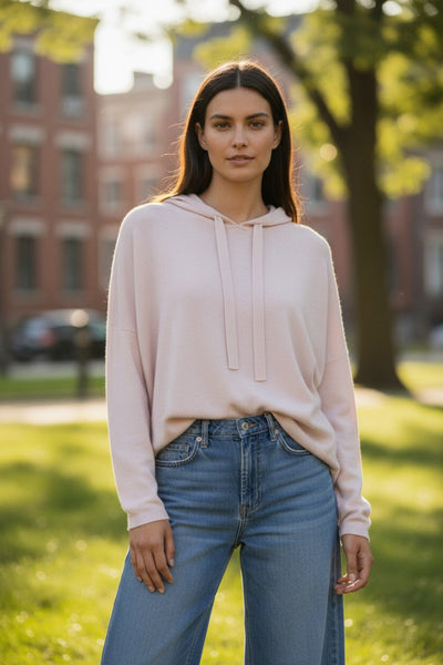 Quinn Oversized Hoodie Sweater in 100% Cashmere Knit dusty pink