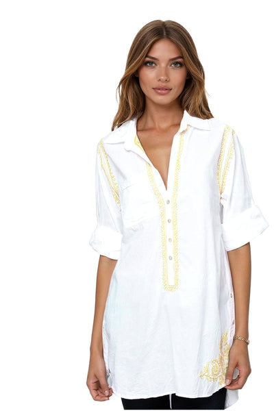 RBGCL-White-Lemon-Boyfriend-Embroidery-Shirt-Cotton White Shirt Coverup