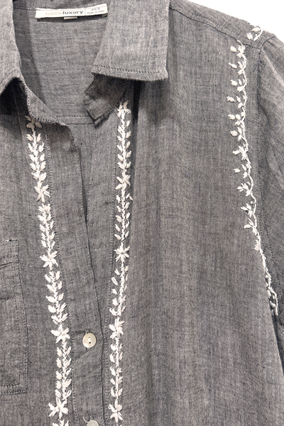 Maxi Boyfriend Shirt Dress in Cotton Chambray in Charcoal Grey