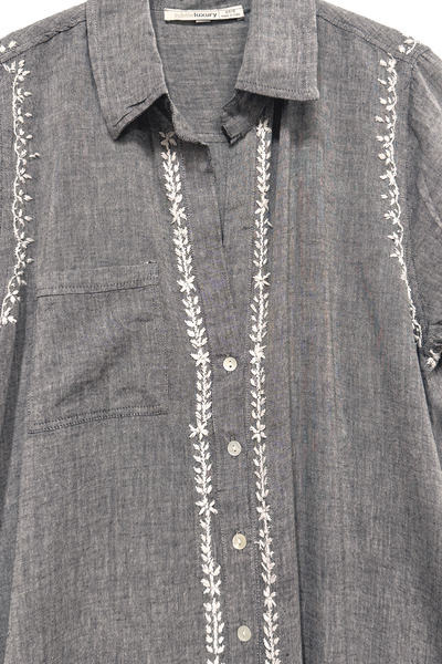 Maxi Boyfriend Shirt Dress in Cotton Chambray in Charcoal Grey