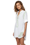 RGBCL Mint Green embroidery on White Cotton Long Boyfriend Shirt