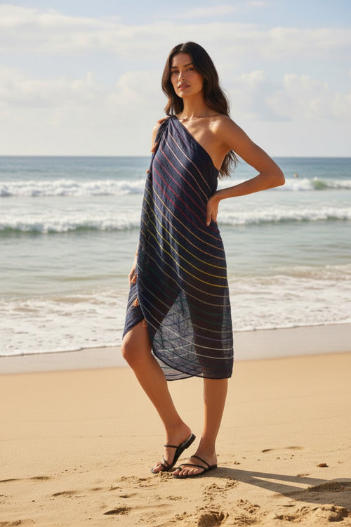 Rainbow Magic Black Multi Color Stripe Scarf Wrap Sarong 3
