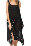 Rainbow Tassel Sheer Coastal Getaway Sundress Cover-Up in  Black
