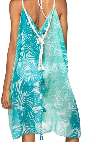 Rita Reversible Sheer Sundress Coverup in Surfs Up Blue Tropical HDD