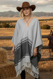 Rolling Stone Woven Blanket Oversize Poncho with Fringe subtle luxury fall winter poncho woven neutral charcoal grey color