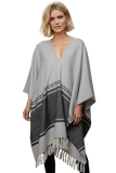 Rolling Stone Woven Blanket Oversize Poncho with Fringe subtle luxury fall winter poncho woven neutral charcoal grey color