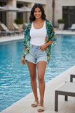 S10 Blue Tropic Bouquet Print-MM-Miss Matched Blue Print-Enchanting Silky Sheer Chiffon Print Crop Kimono Coverup