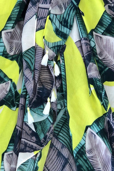 S144 Lemon Neon Tropics Bright Palm Print 
