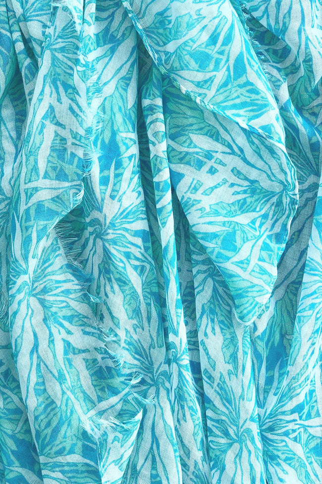 Palm Breeze Turq Blue Print Cropped Bell Kimono