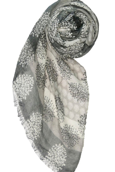 S15-S2-GREY S15-S2-BLK-Grey Striped Puff Print Sheer