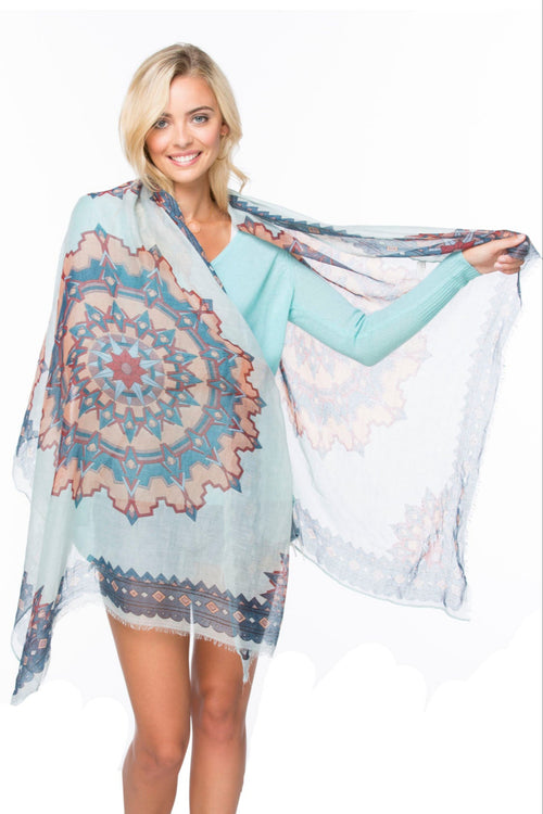 Print Soft and Lightweight Scarf in light blues