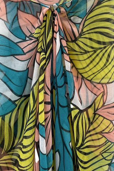 S206 Multi Wear Sarong Scarf Wrap in Botanic Bright Pop | Lime-Green Color swatch